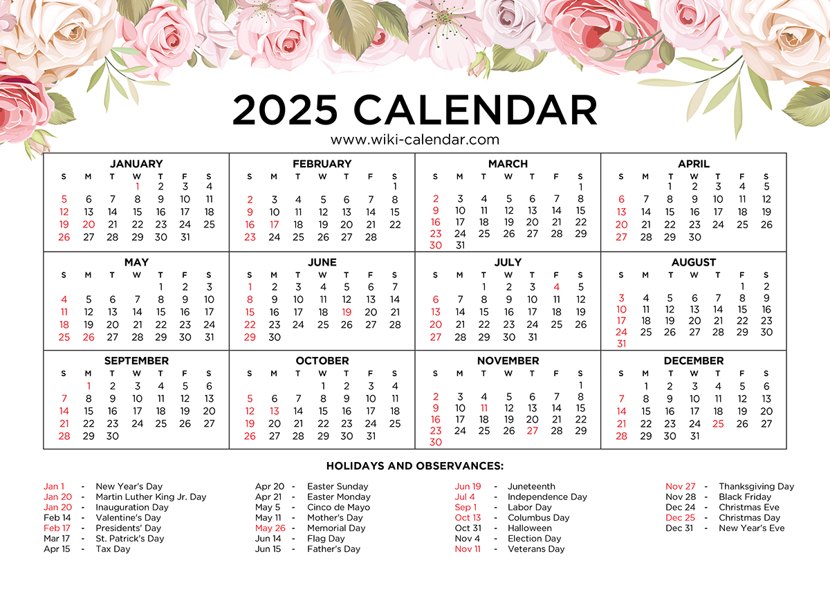 Free Printable Floral Calendar 2025 - Wiki Calendar within Flower Studies 2025 Easel Calendar Printable