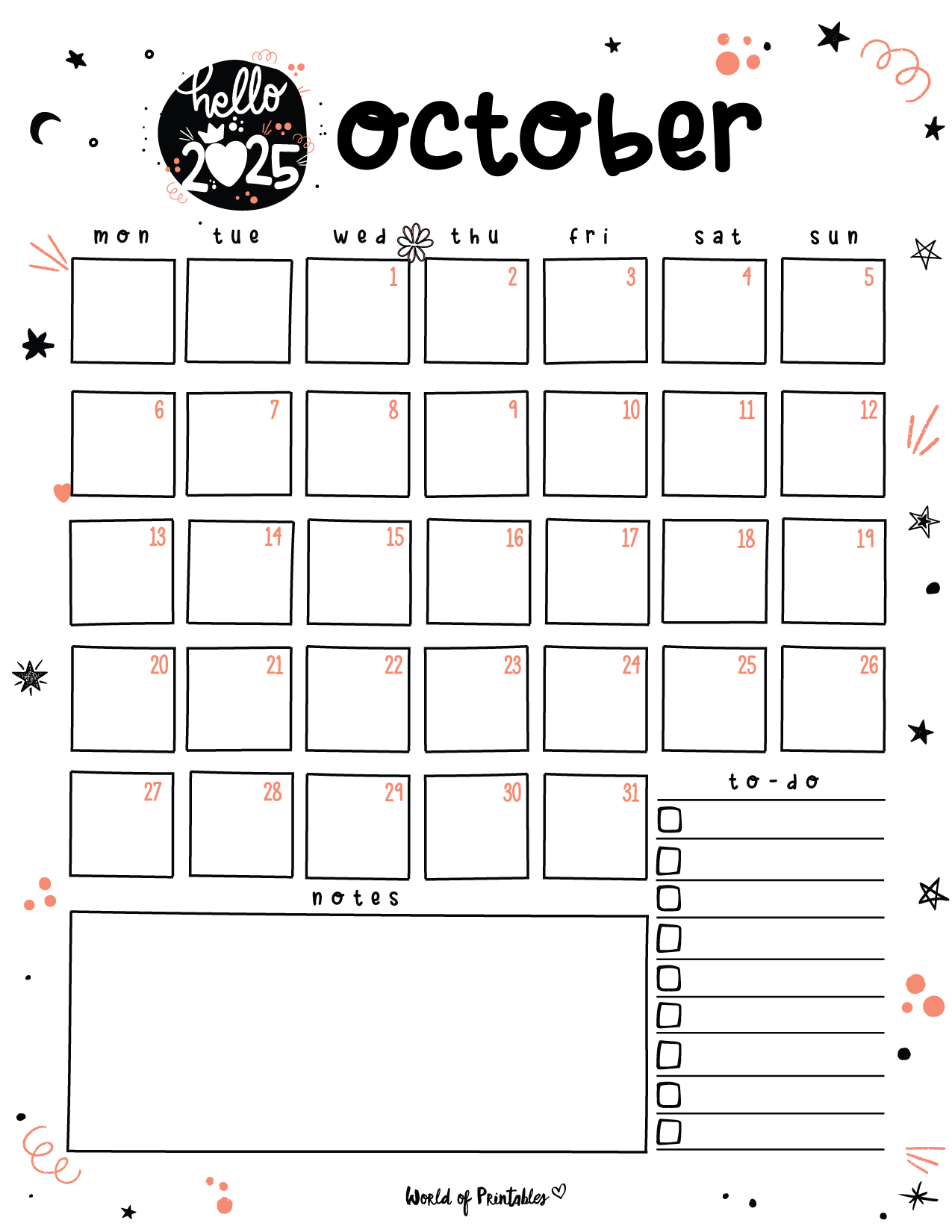 Free Printable October 2025 Planners - World Of Printables for Boo 2025 Calendar Printable