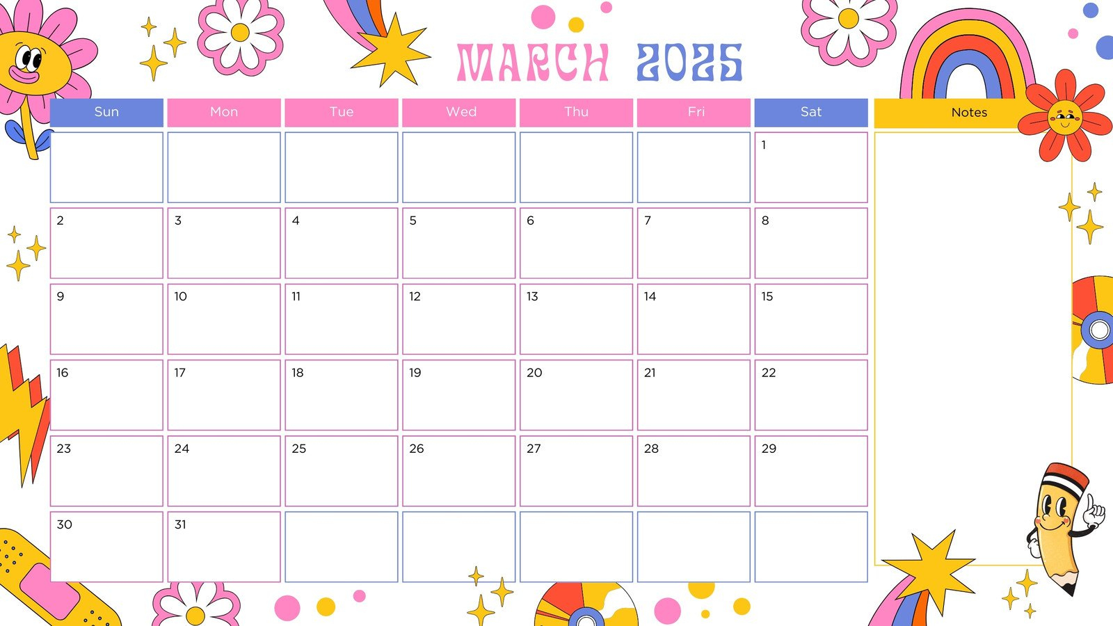 Free To Edit And Print March 2025 Calendar Templates | Canva intended for Cartoon A Day 2025 Calendar Printable