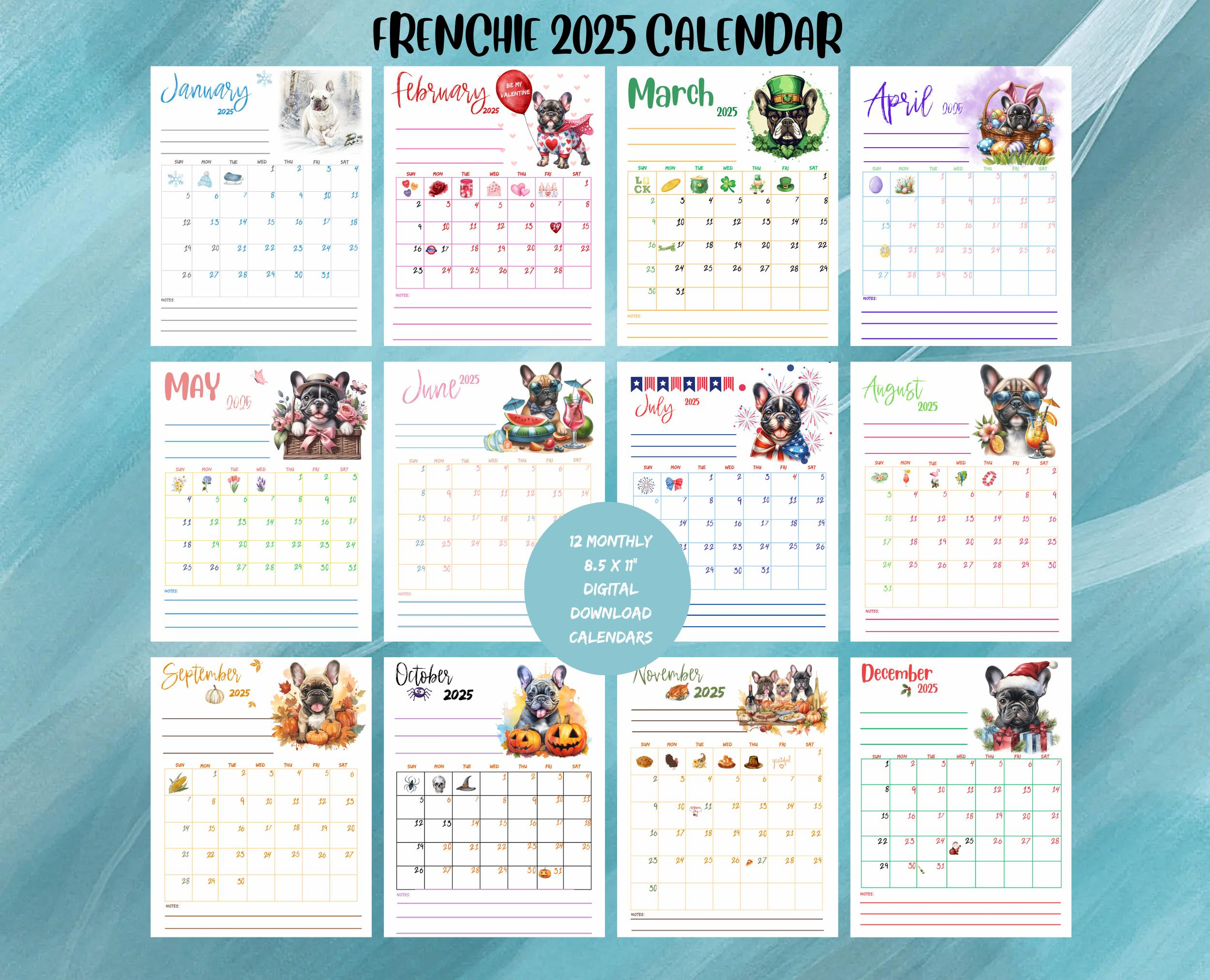 Frenchie Dog Calendar - Etsy with regard to Pardon My Frenchie 2025 Calendar Printable