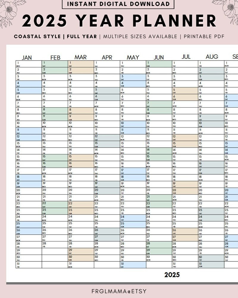 Full Year Calendar 2025, 2025 Monthly Planner, 2025 Rainbow Yearly for Arthur 2025 Calendar Printable