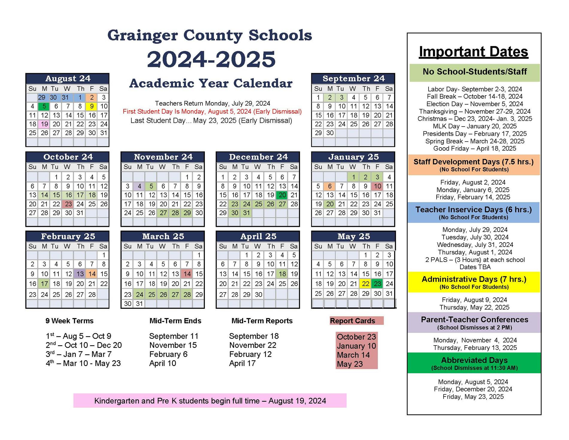 Gcs Calendar - Grainger County School District inside Tennessee 2025 Calendar Printable