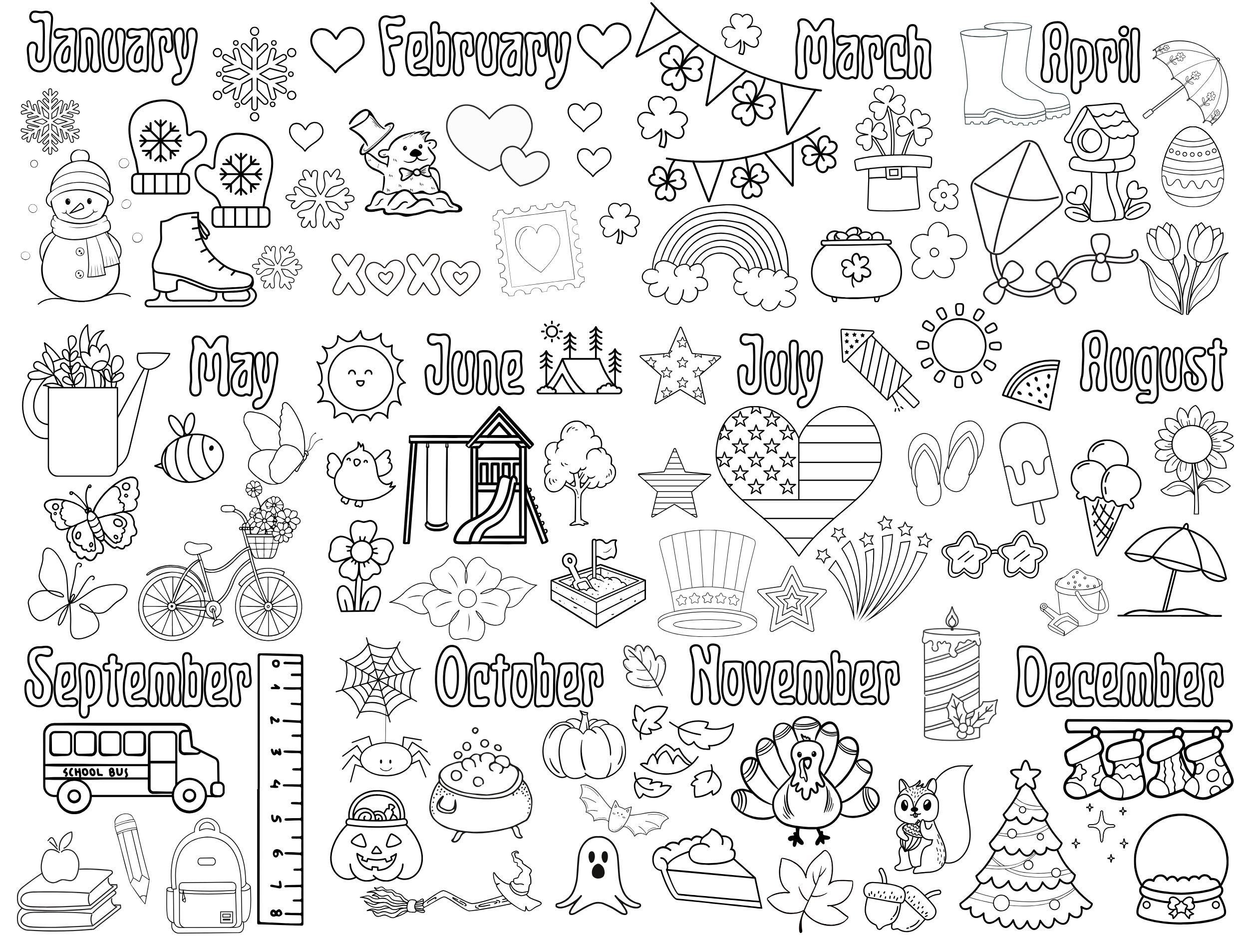 Giant Printable Coloring Page Calendar - Seeing Dandy Blog intended for Paradise 2025 Calendar Printable