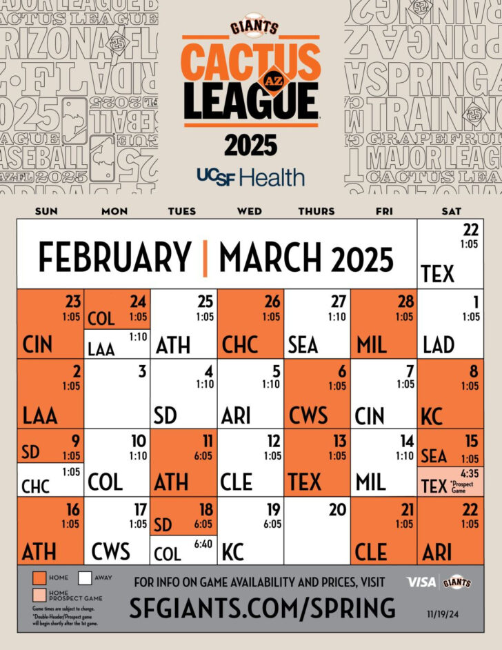 MLB San Francisco Giants 2025 Calendar Printable