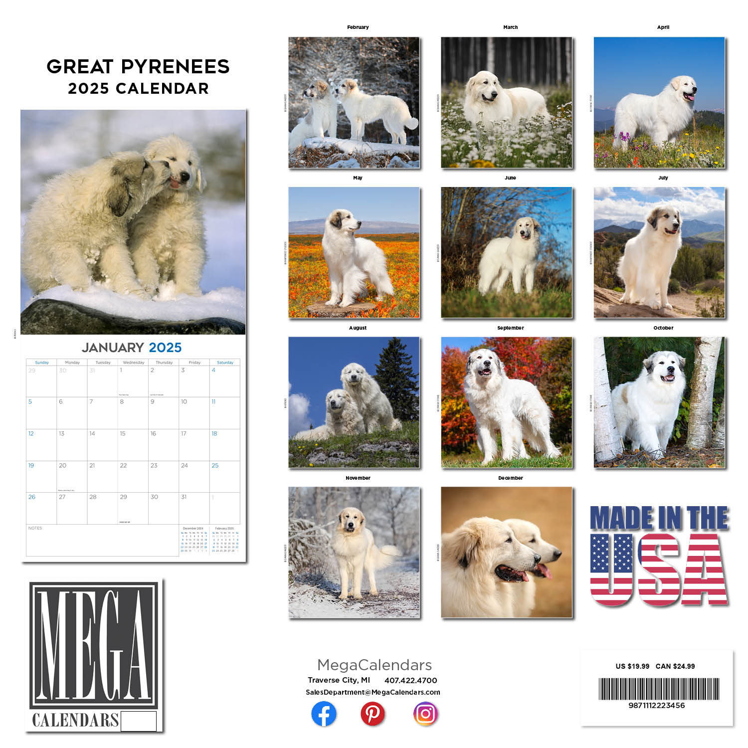 Great Pyrenees Calendar 2025 - Dog Breed Wall Calendar - Made In intended for Great Pyrenees 2025 Calendar Printable