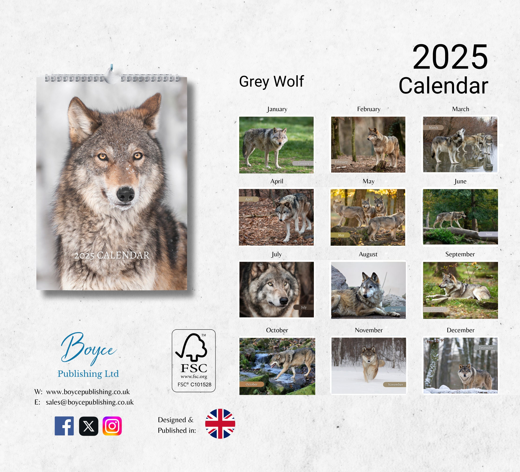 Grey Wolf Calendar 2025: Monthly Wall Calendar With Notes, Hanging in Wolves Wwf 2025 Calendar Printable