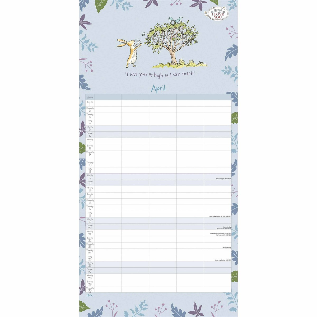 Guess How Much I Love You Month To View Family Organiser 2025 with regard to Guess How Much Love 2025 Calendar Printable