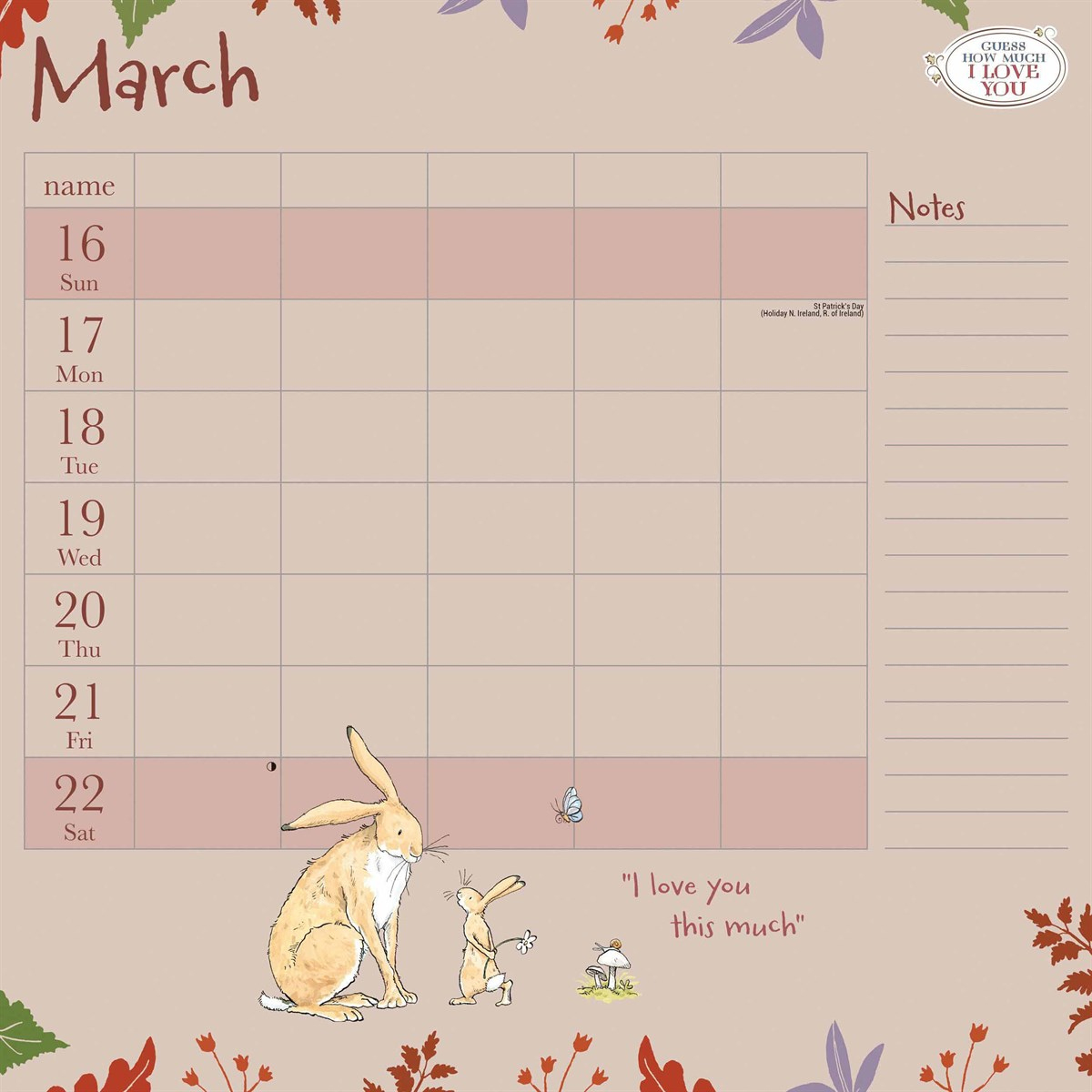 Guess How Much I Love You Week To View Family Organiser 2025 with Guess How Much Love 2025 Calendar Printable