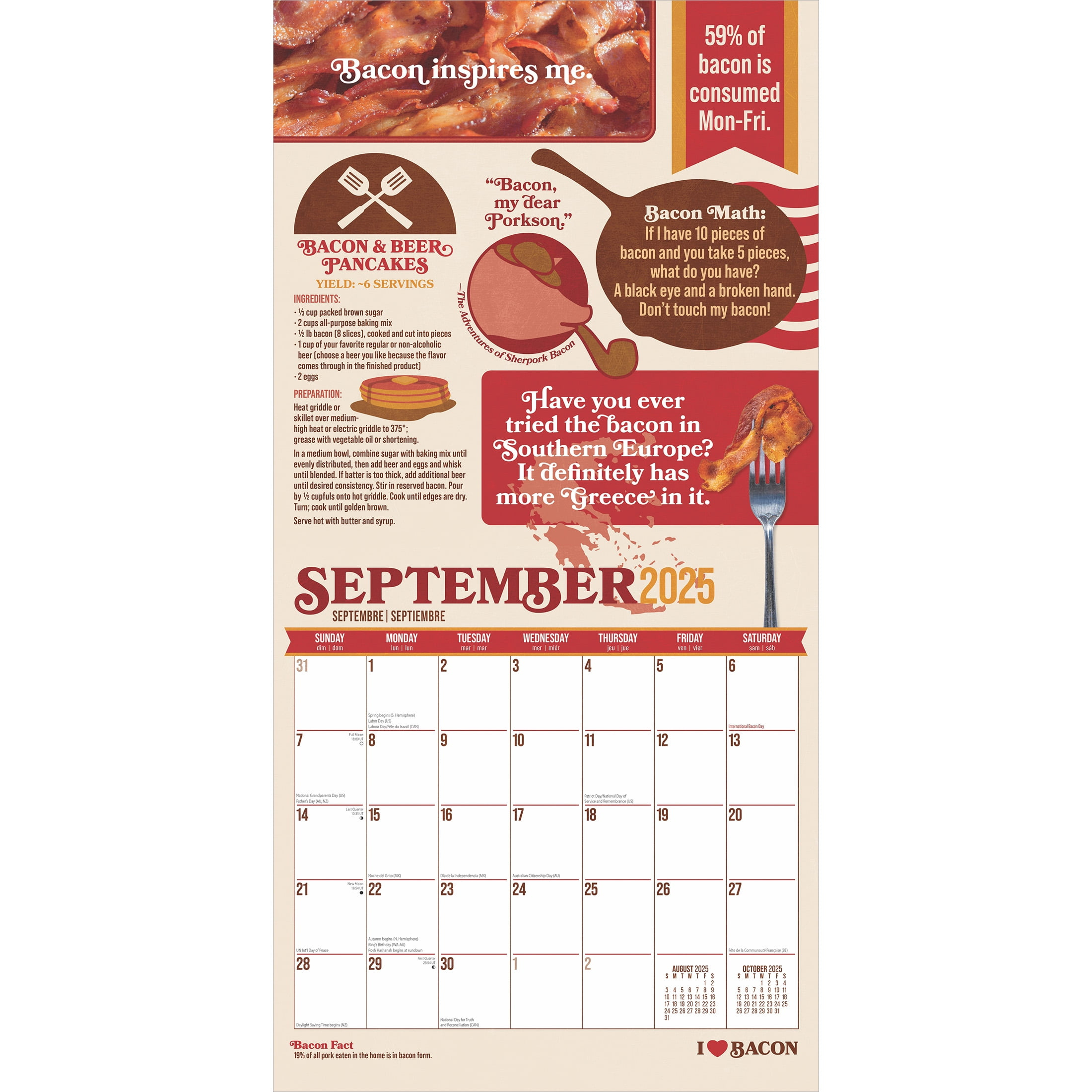 I Love Bacon | 2025 12X24&amp;quot; (Hanging) Wall Calendar | Plastic-Free | Browntrout throughout I Love Bacon 2025 Calendar Printable