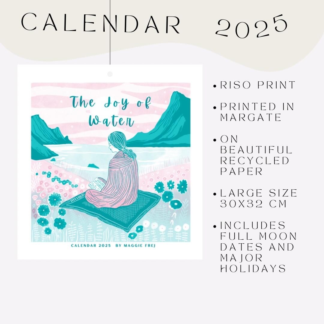Illustrated Calendar 2025 | Wild Swimming Calendar | Sup Art Calendar | Risoprint Calendar 2025 - Etsy for Paddleboarding 2025 Calendar Printable