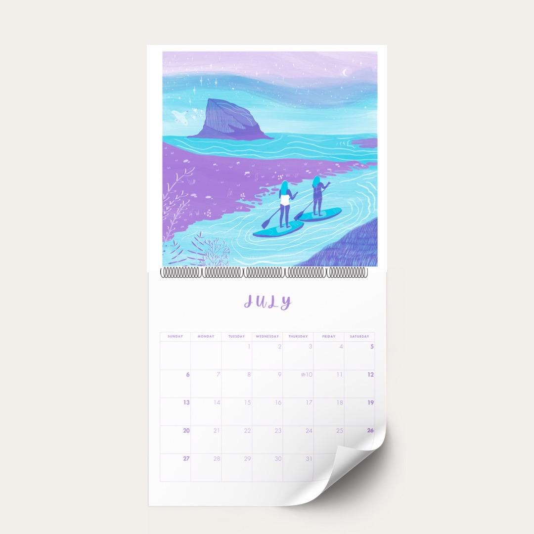 Illustrated Calendar 2025 | Wild Swimming Calendar | Sup Art within Paddleboarding 2025 Calendar Printable