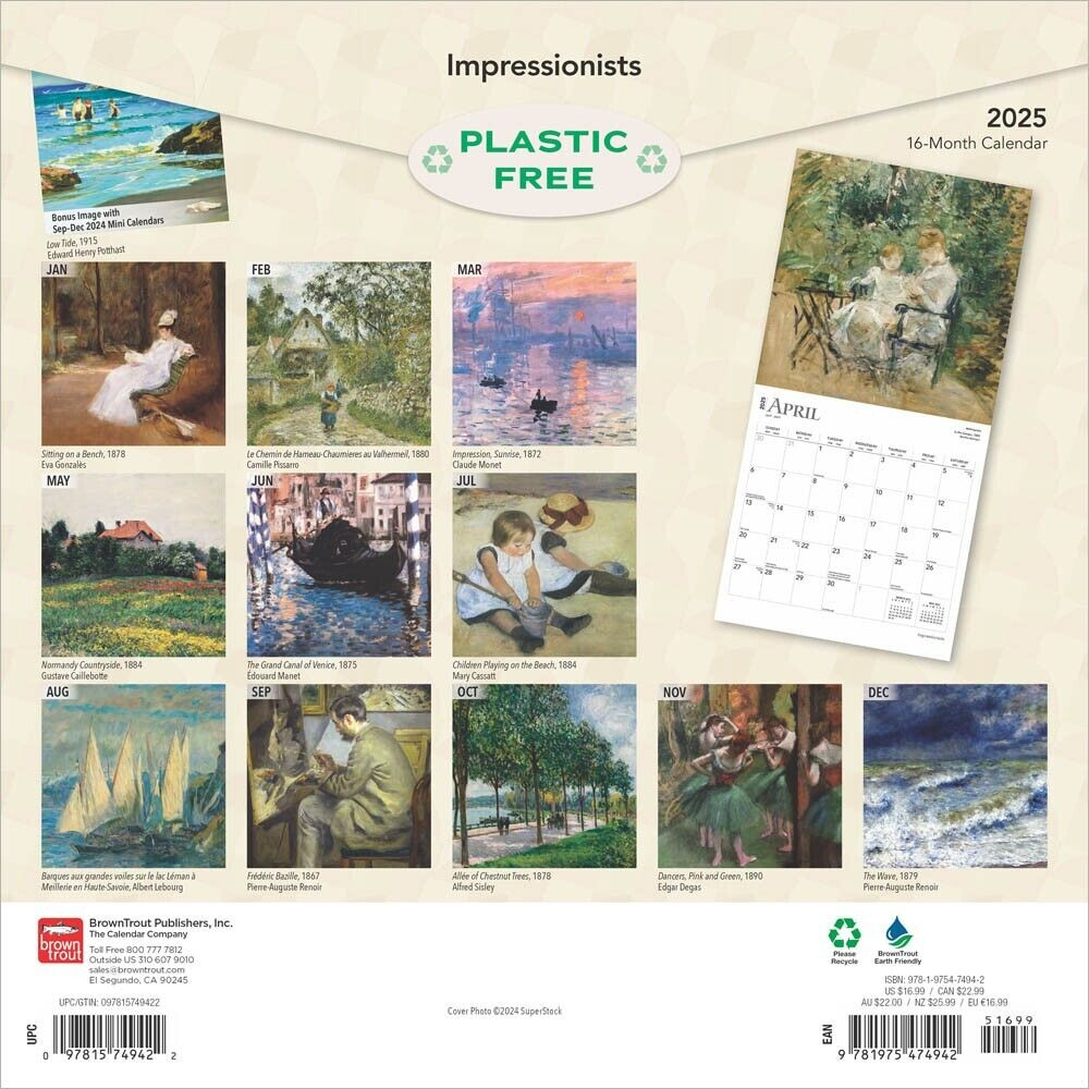 Impressionists | 2025 12X24&amp;quot; Monthly Square Wall Calendar | Plastic inside Renoir Square 2025 Calendar Printable