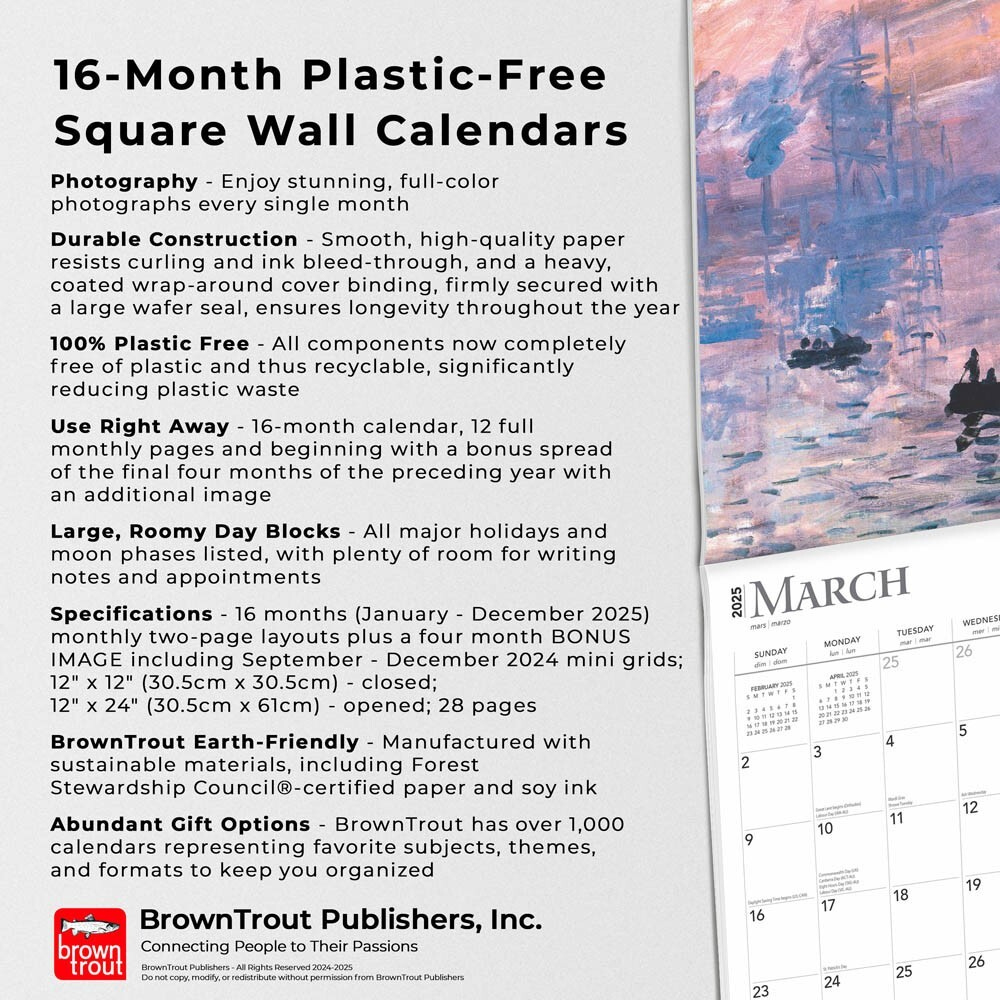 Impressionists | 2025 12X24&amp;quot; Monthly Square Wall Calendar with Renoir Square 2025 Calendar Printable
