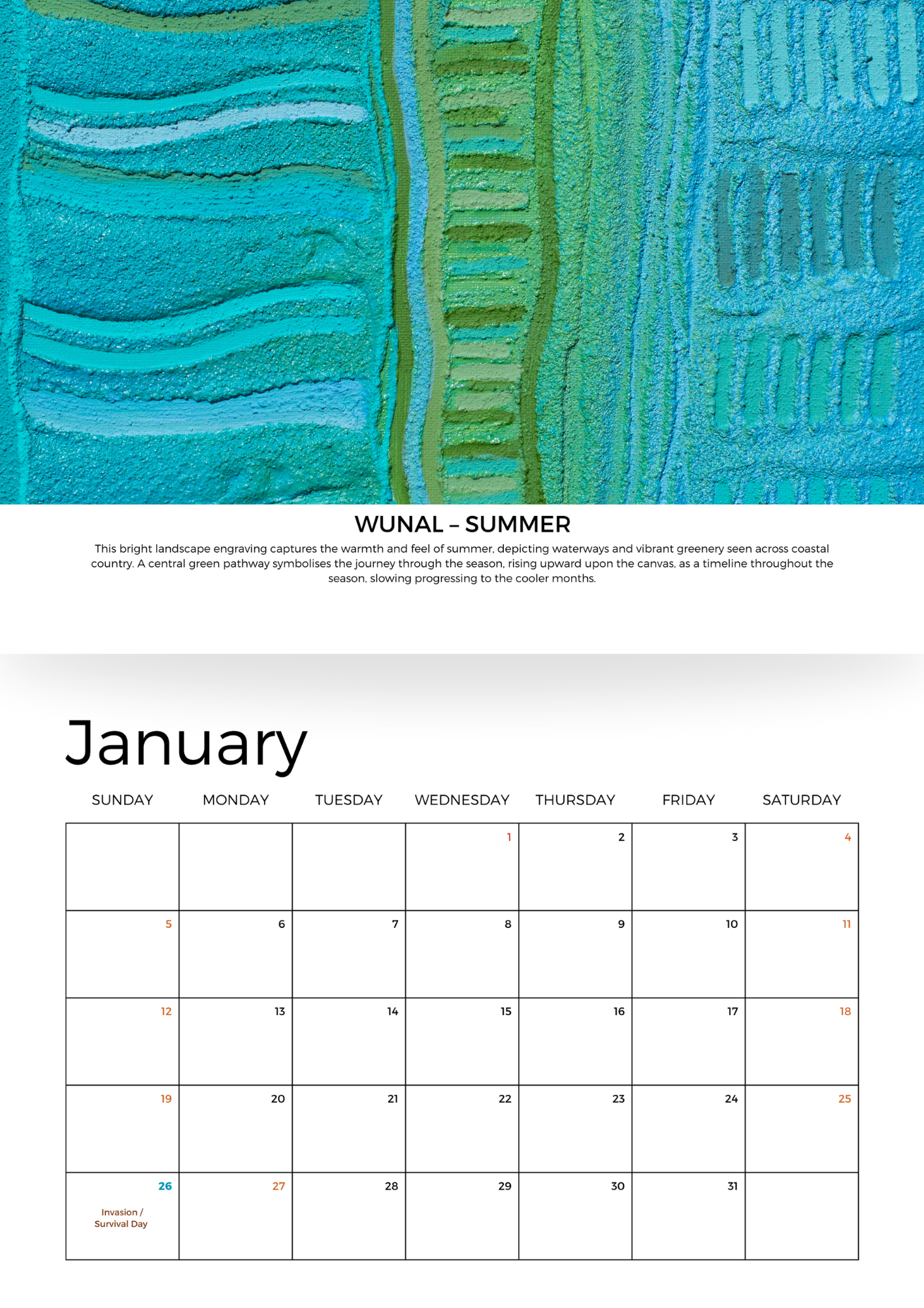 Indigenous Calendar: 2025 Calendar Of Significant Indigenous Dates with Luminous Waves 2025 Calendar Printable