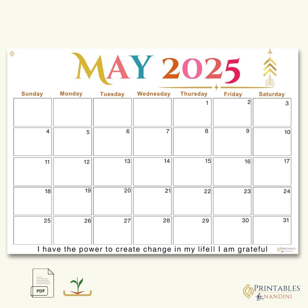 Inspire Blank Calendar Printable For May 2025 With Affirmation pertaining to Inspire 2025 Calendar Printable