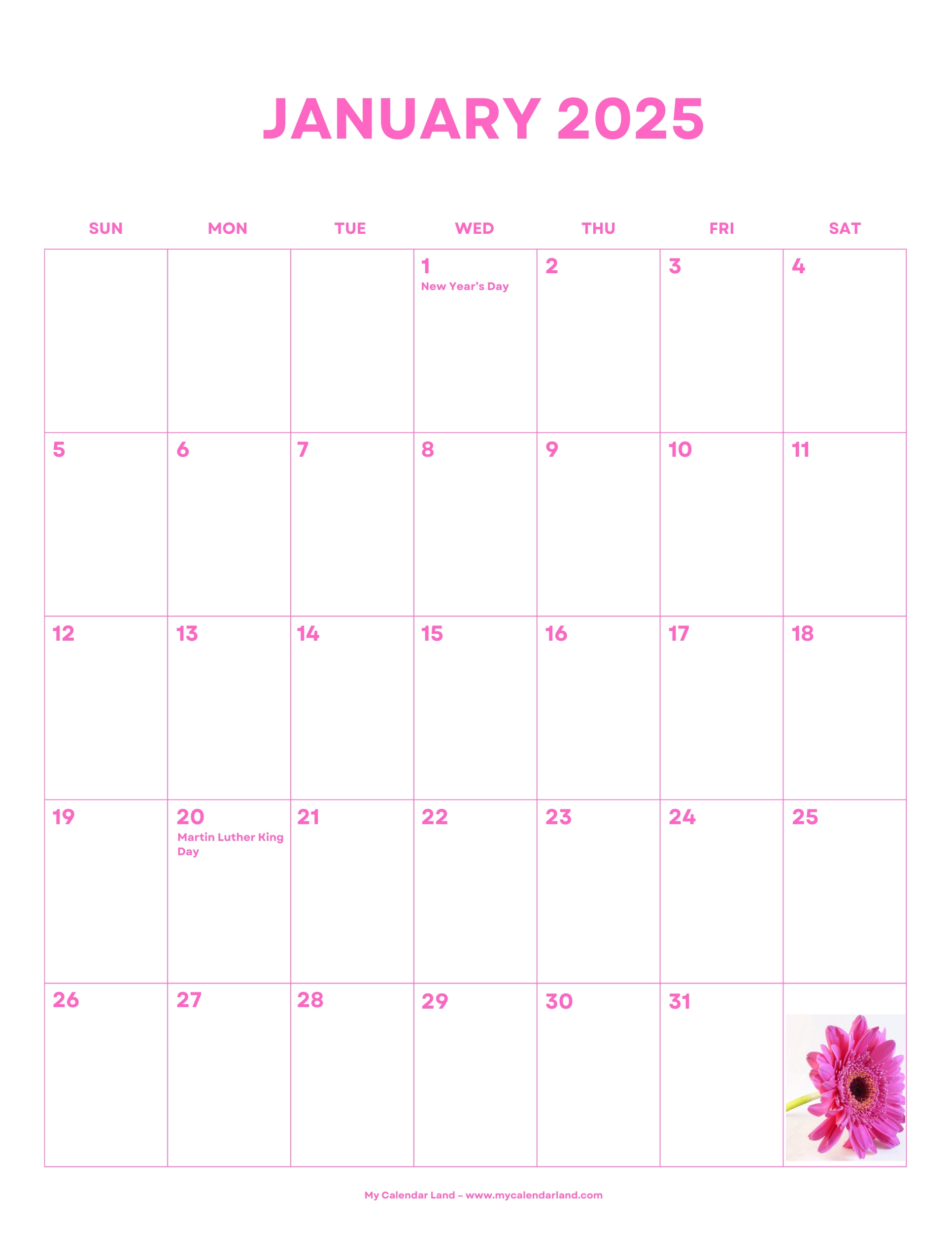 January 2025 Calendar - My Calendar Land throughout Just Goldens 2025 Calendar Printable
