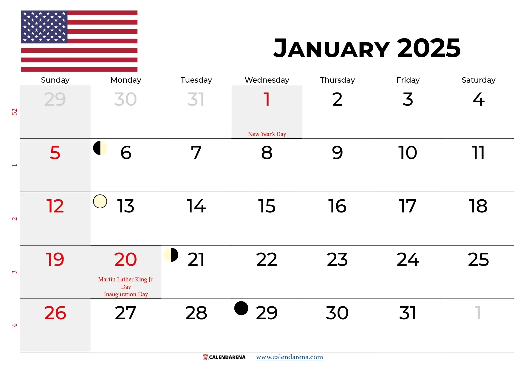 January 2025 Calendar Printable in New Orleans 2025 Calendar Printable