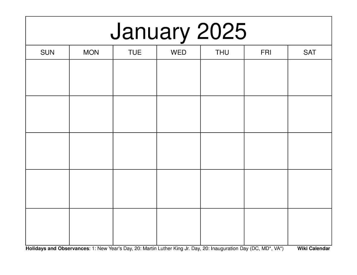 January 2025 Calendar - Printable Templates &amp;amp; More with regard to Virginia Places 2025 Calendar Printable