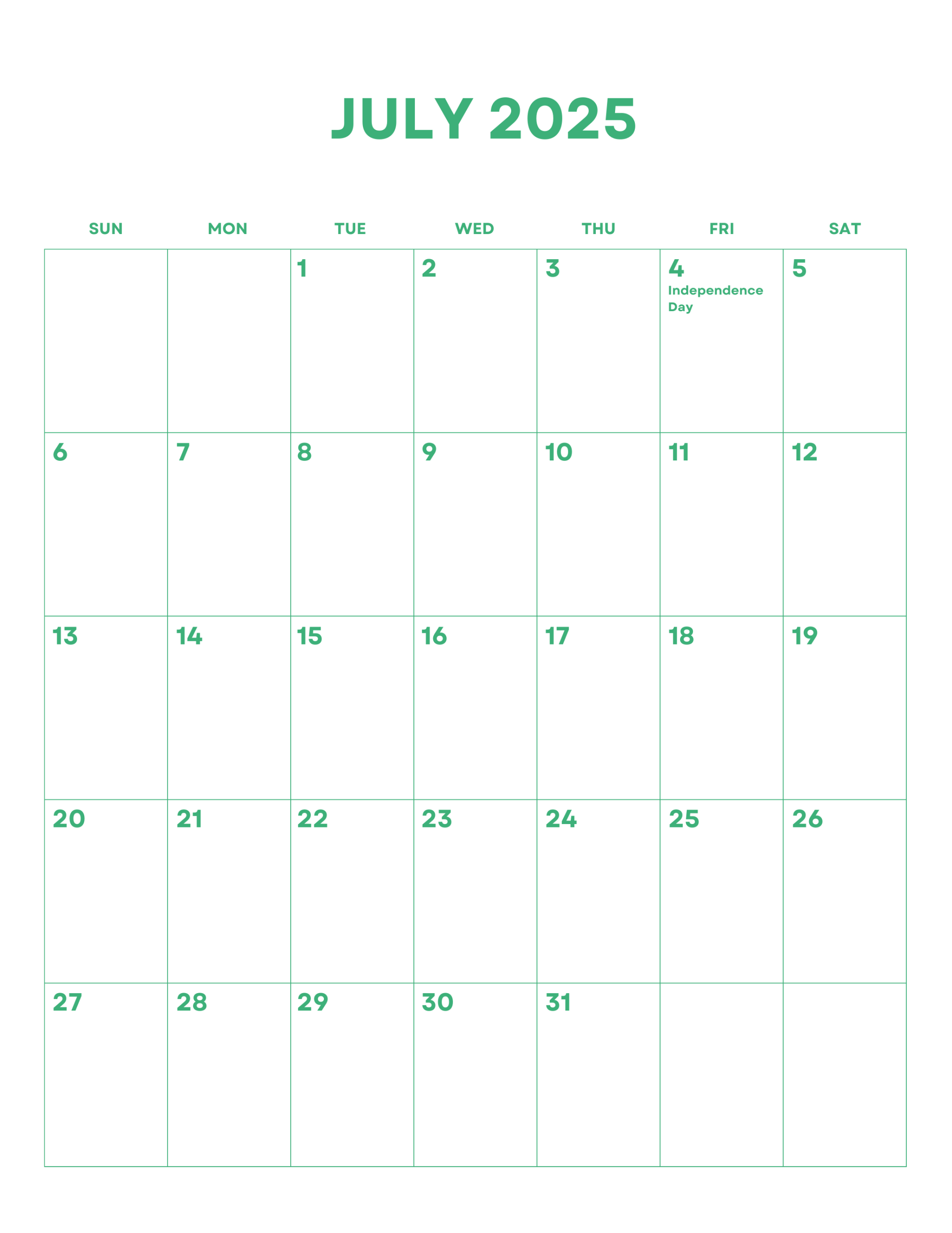 July 2025 Calendar – My Calendar Land for White Lotus 2025 Calendar Printable