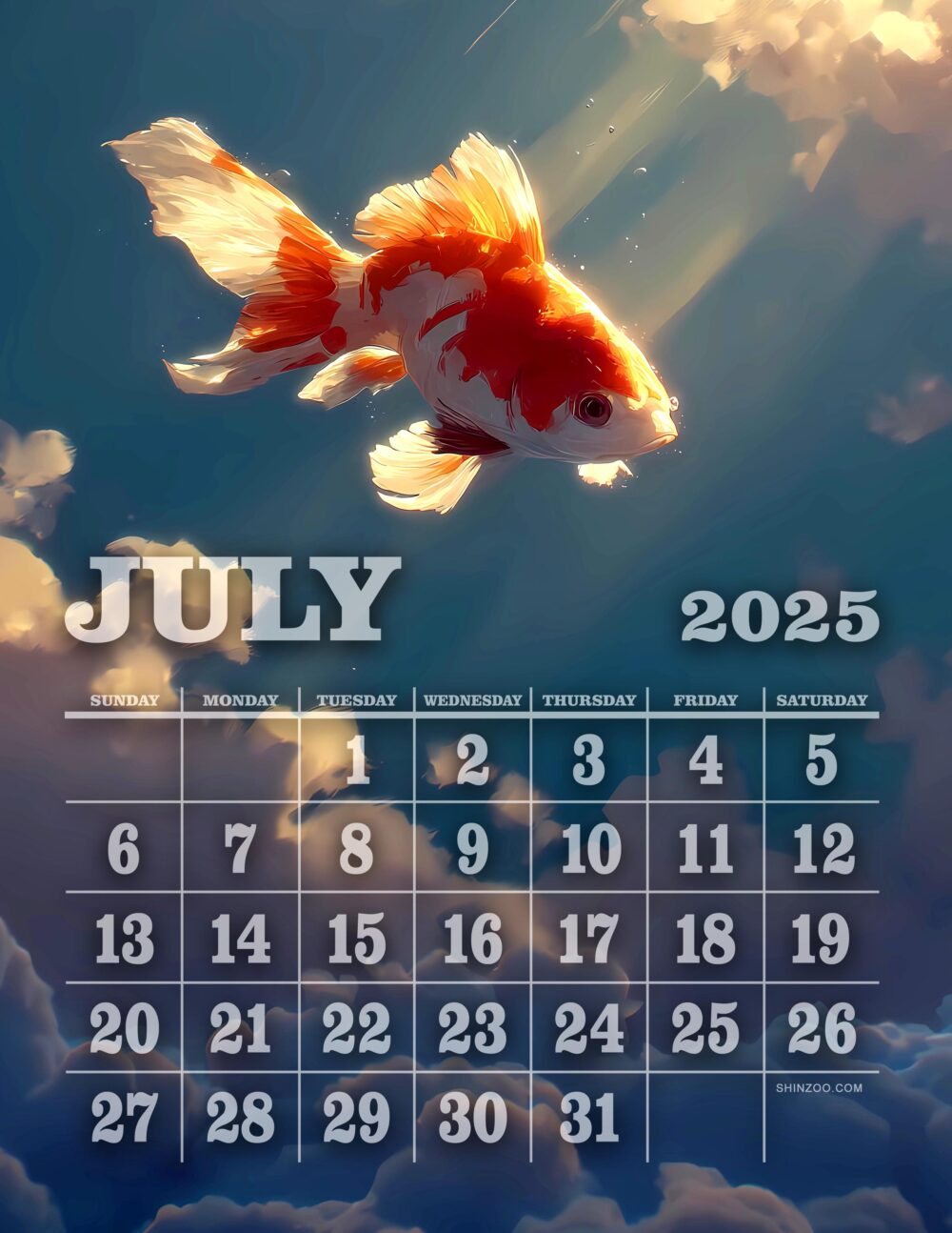July 2025 Calendar Whimsical Animal Art Surreal Goldfish In The with regard to Gallery Animalia 2025 Calendar Printable