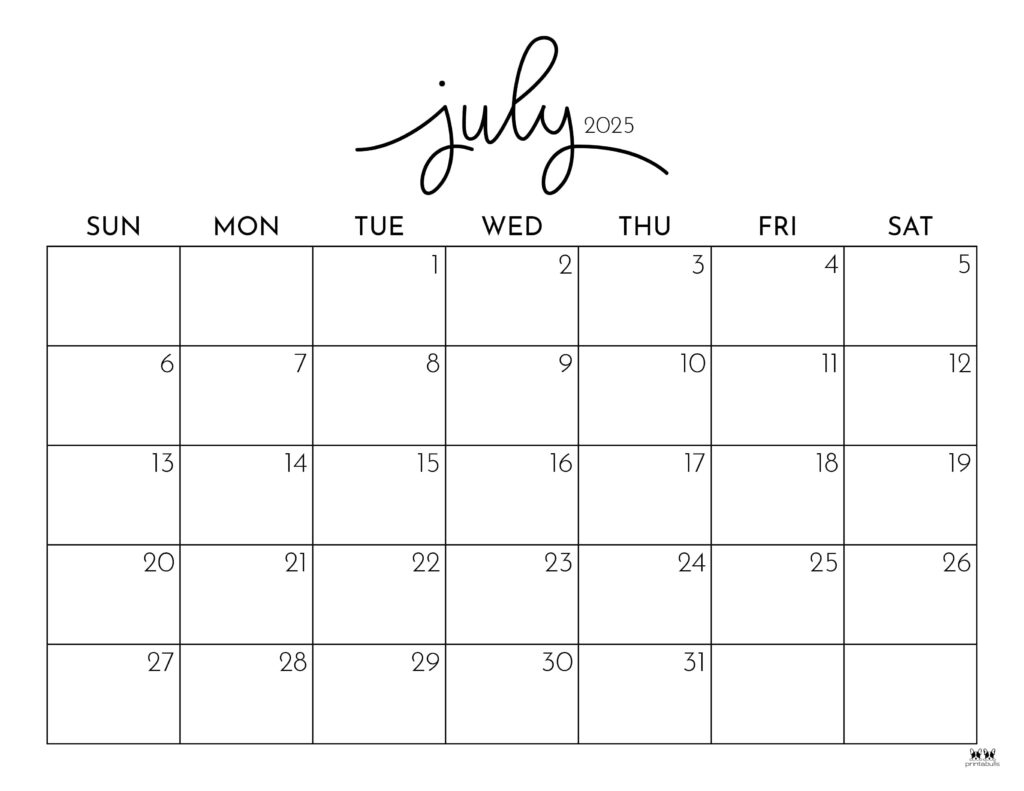 July 2025 Calendars - 107 Free Printables | Printabulls with Poorly Drawn Lines 2025 Calendar Printable