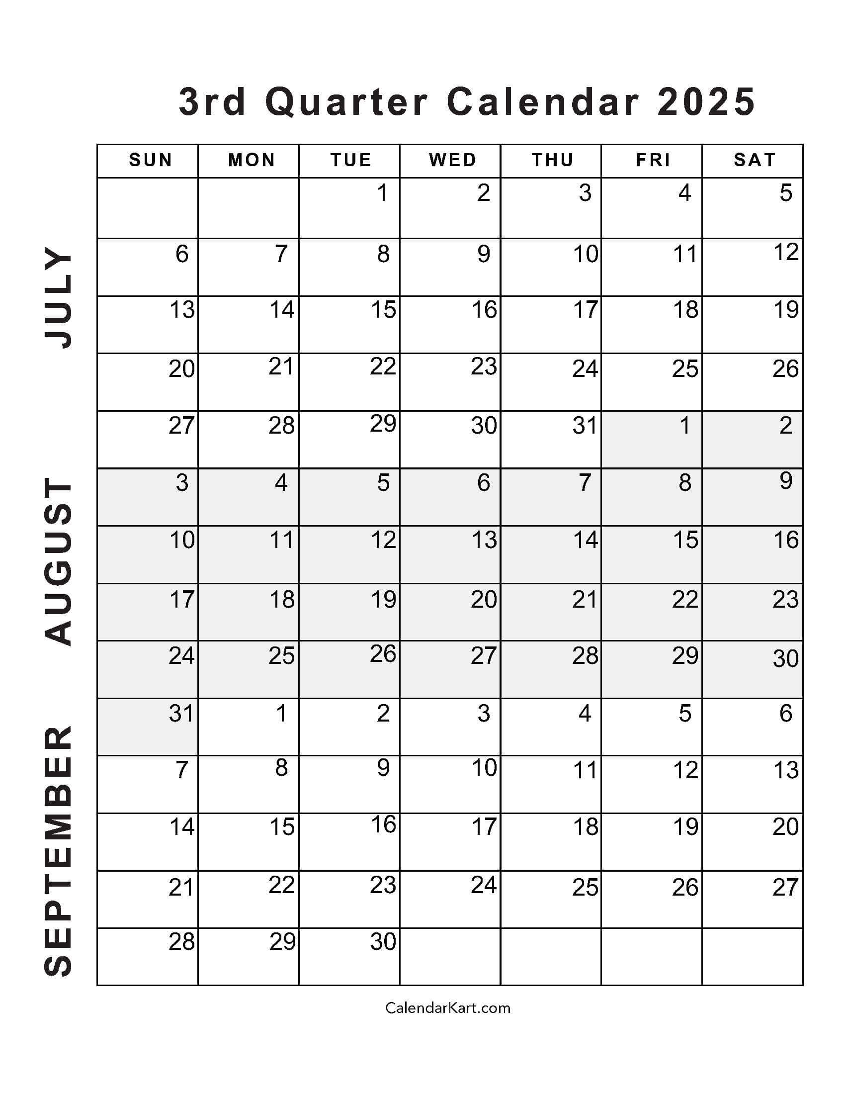 July To September 2025 Calendar (Q3) - Calendarkart inside June - September 2025 Calendar
