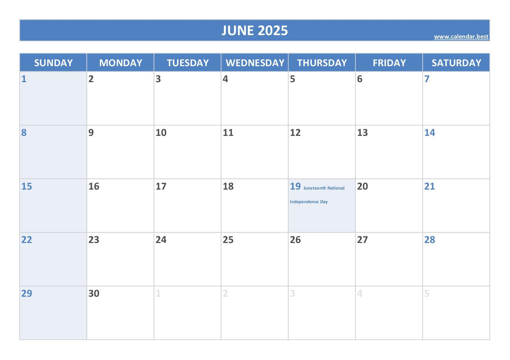 June 2025 Calendar -Calendar.best regarding June National Days Calendar 2025