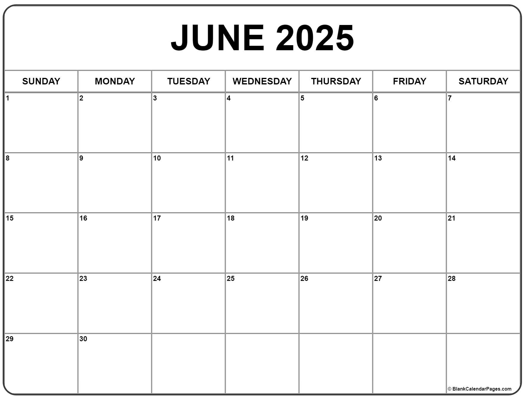 June 2025 Calendar | Free Printable Calendars for Print Calendar For June 2025