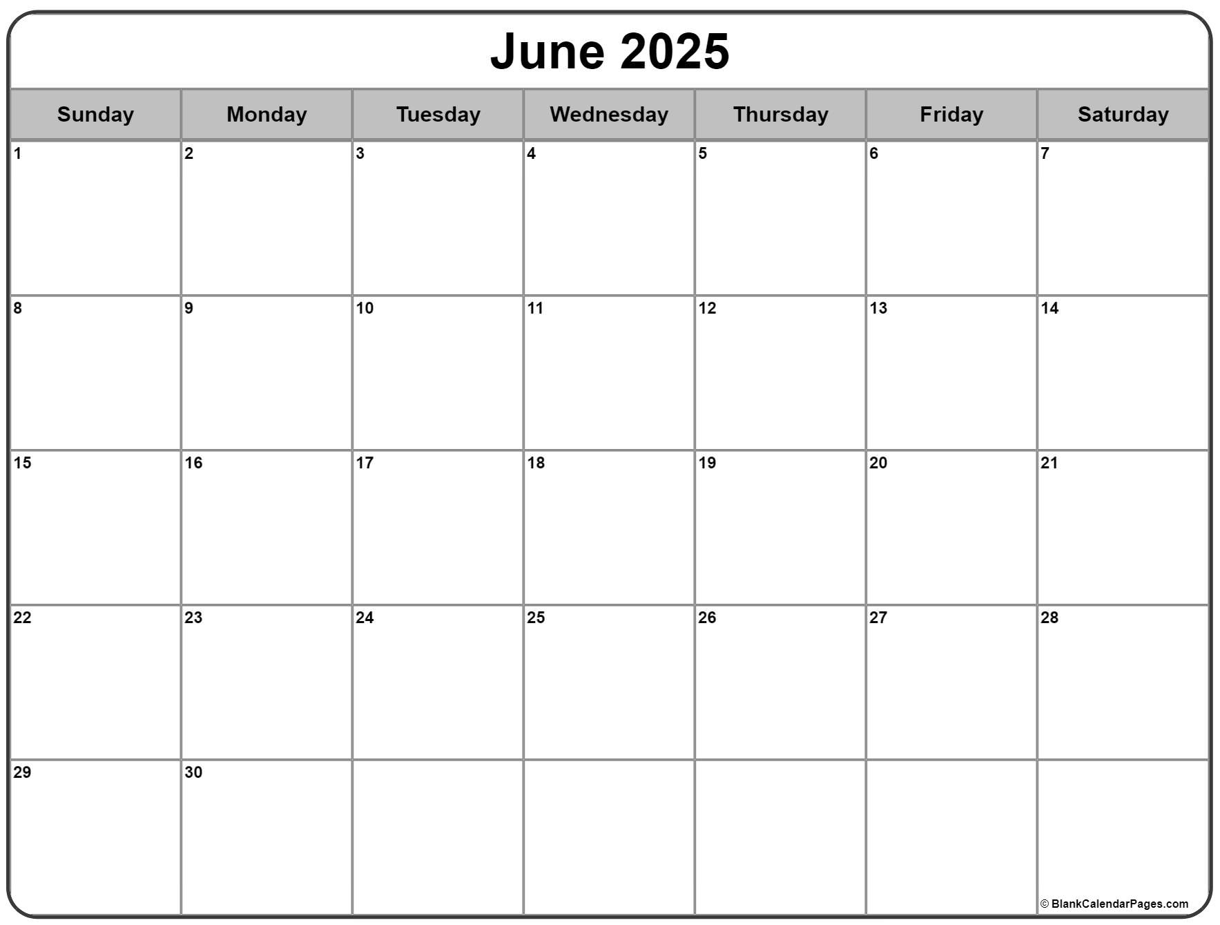 June 2025 Calendar | Free Printable Calendars within June 2025 Printable Monthly Calendar 2025