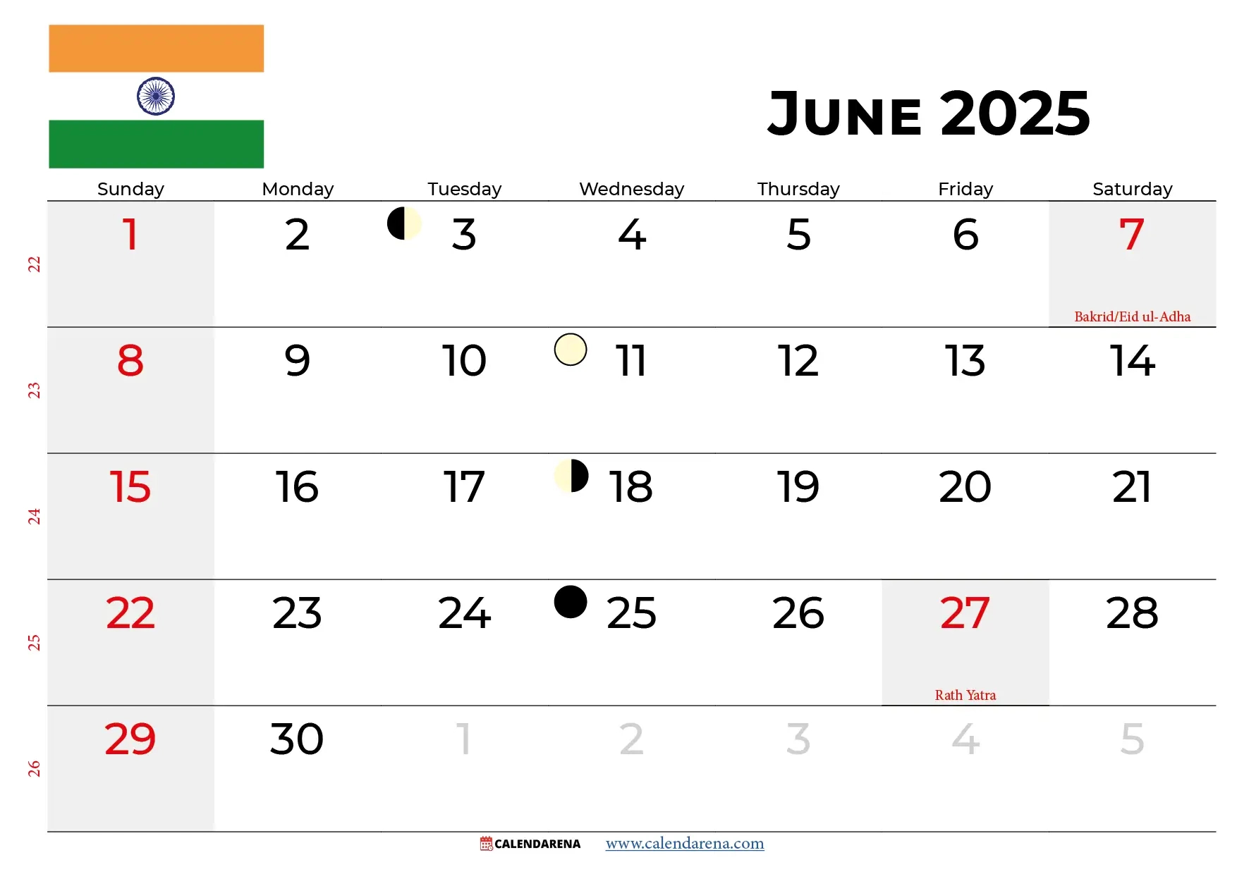 June 2025 Calendar India regarding June Calendar 2025 with Holidays