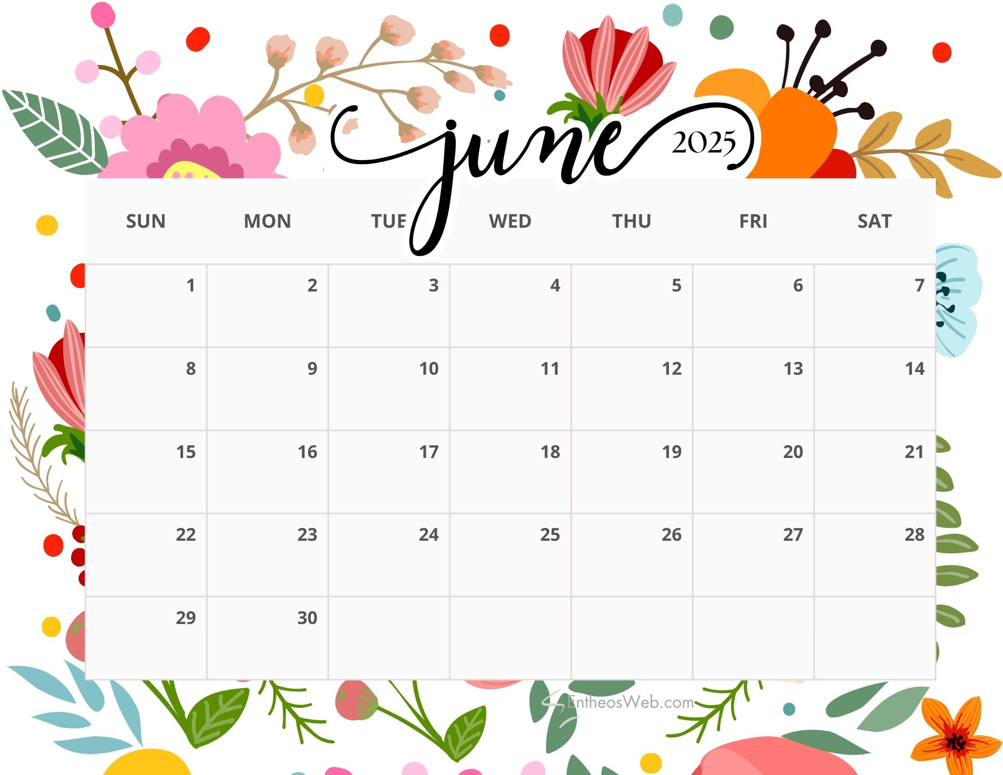 June 2025 Calendar Printables | Entheosweb in June 2025 Calendar Free