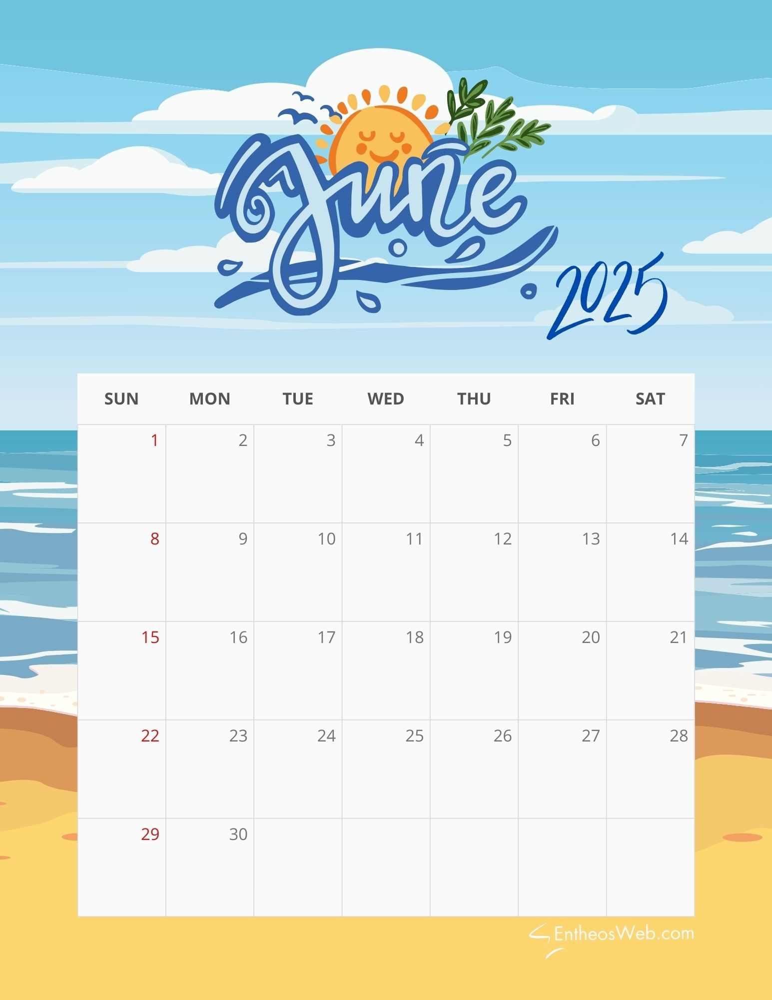 June 2025 Calendar Printables | Entheosweb within Ocean View 2025 Calendar Printable