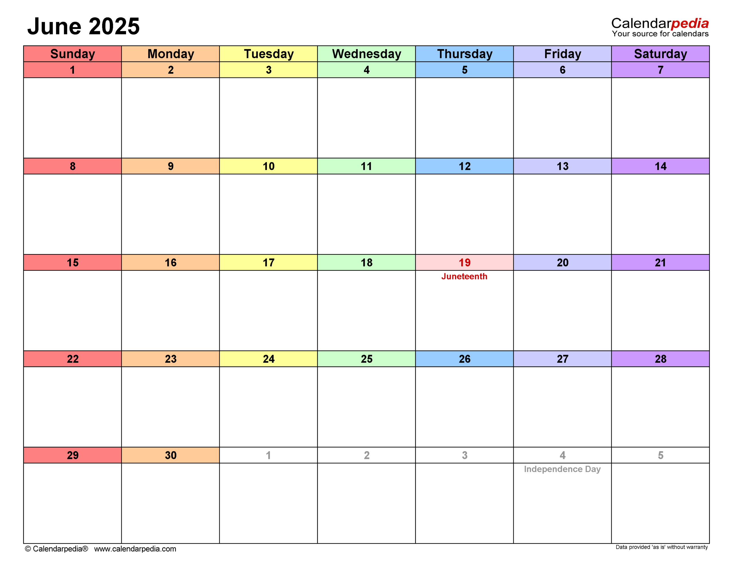 June 2025 Calendar | Templates For Pdf, Excel And Word pertaining to June Editable Calendar 2025