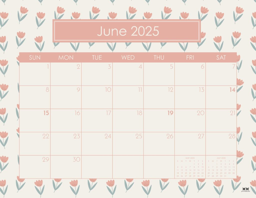 June 2025 Calendars - 107 Free Printables | Printabulls for Cute June Calendar 2025 Printable