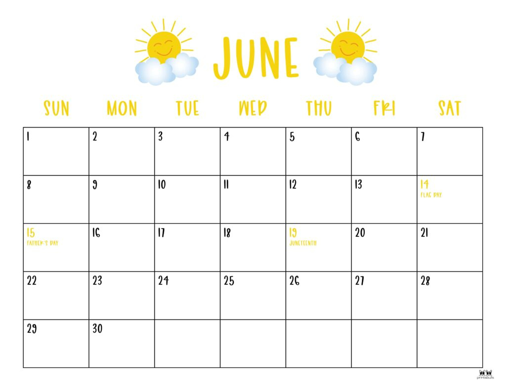 June 2025 Calendars - 107 Free Printables | Printabulls for June Calendar 2025 With Holidays