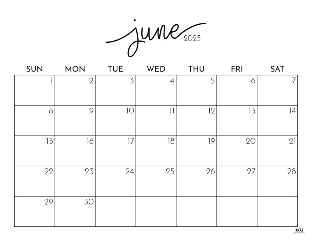 June 2025 Calendars - 107 Free Printables | Printabulls inside June 2025 Calendar Printable