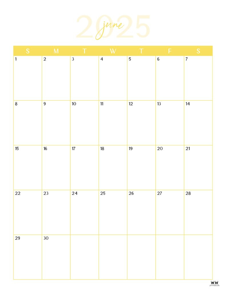 June 2025 Calendars - 107 Free Printables | Printabulls intended for Blank June Calendar 2025 to Print