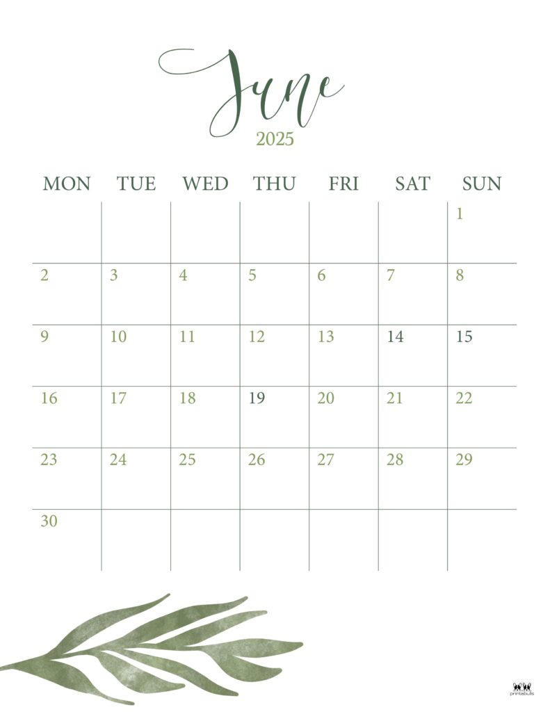 June 2025 Calendars - 107 Free Printables | Printabulls within June Vertical Calendar 2025