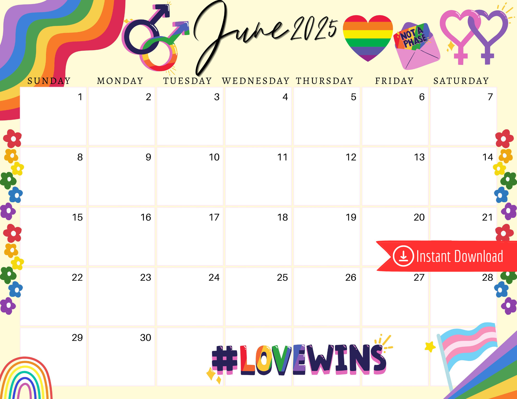 June 2025 Digital Calendar - Queer Pride Planner Editable Fillable regarding Pride 2025 Calendar Printable