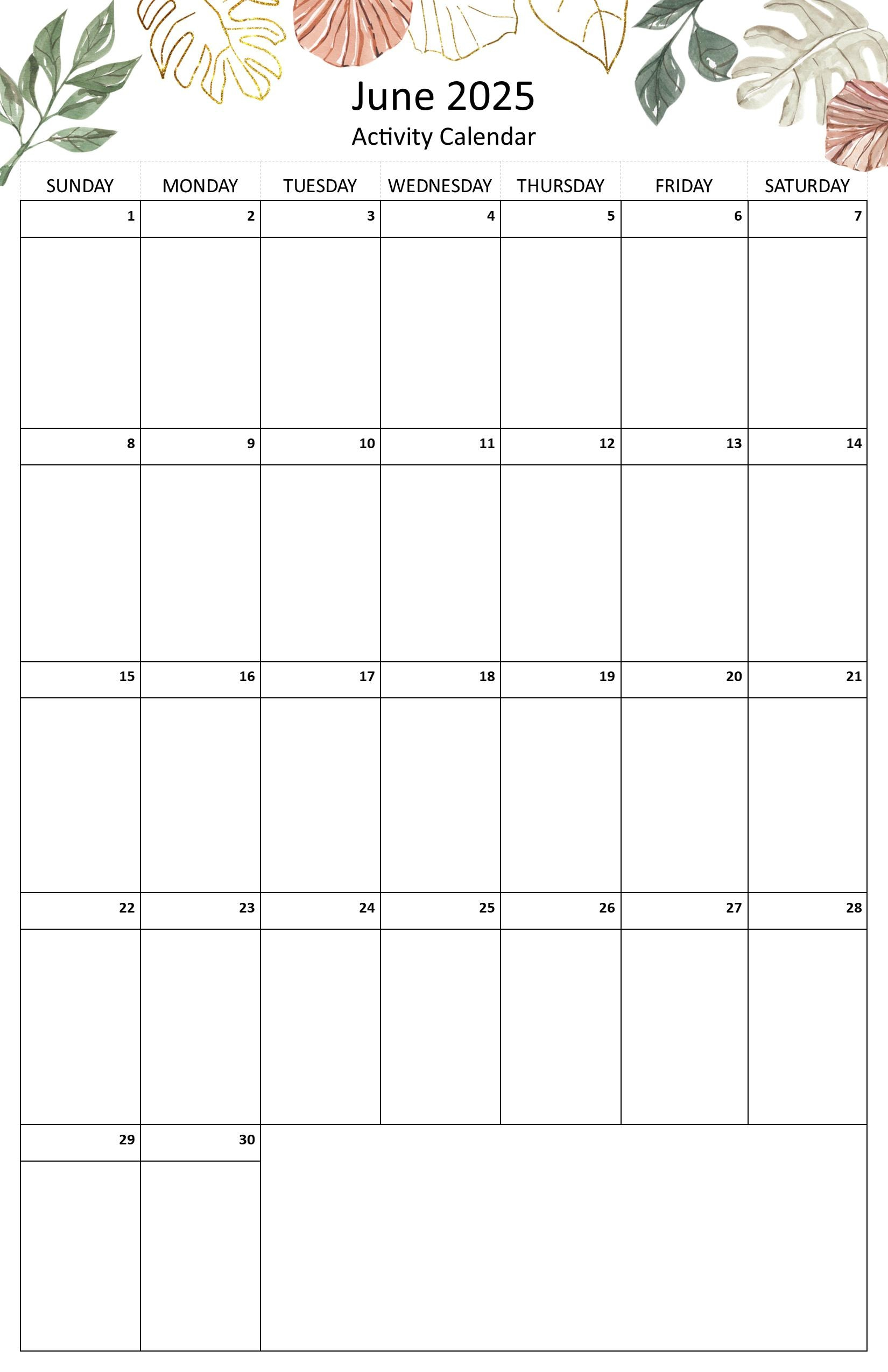 June 2025 Editable Monthly Activities Calendar For Senior Living regarding June Activity Calendar For Seniors 2025