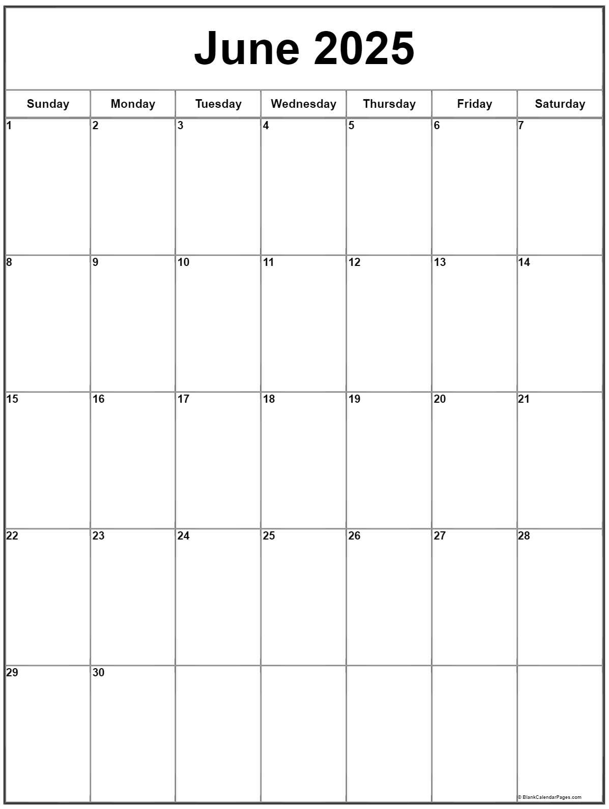 June 2025 Vertical Calendar | Portrait in June 2025 Calendar Portrait