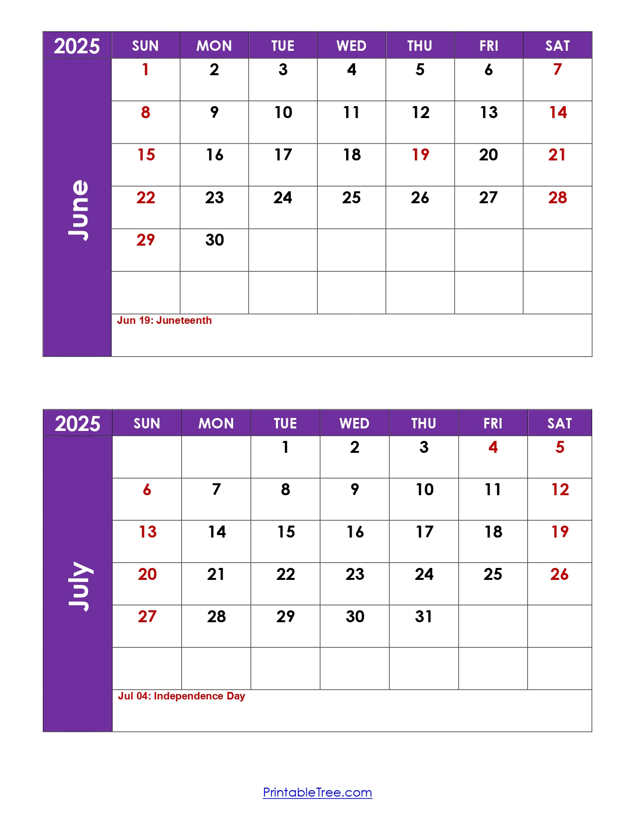June And July 2025 Calendar Printable Pdf | Two Months Calendar inside Calendar For The Month Of June And July 2025