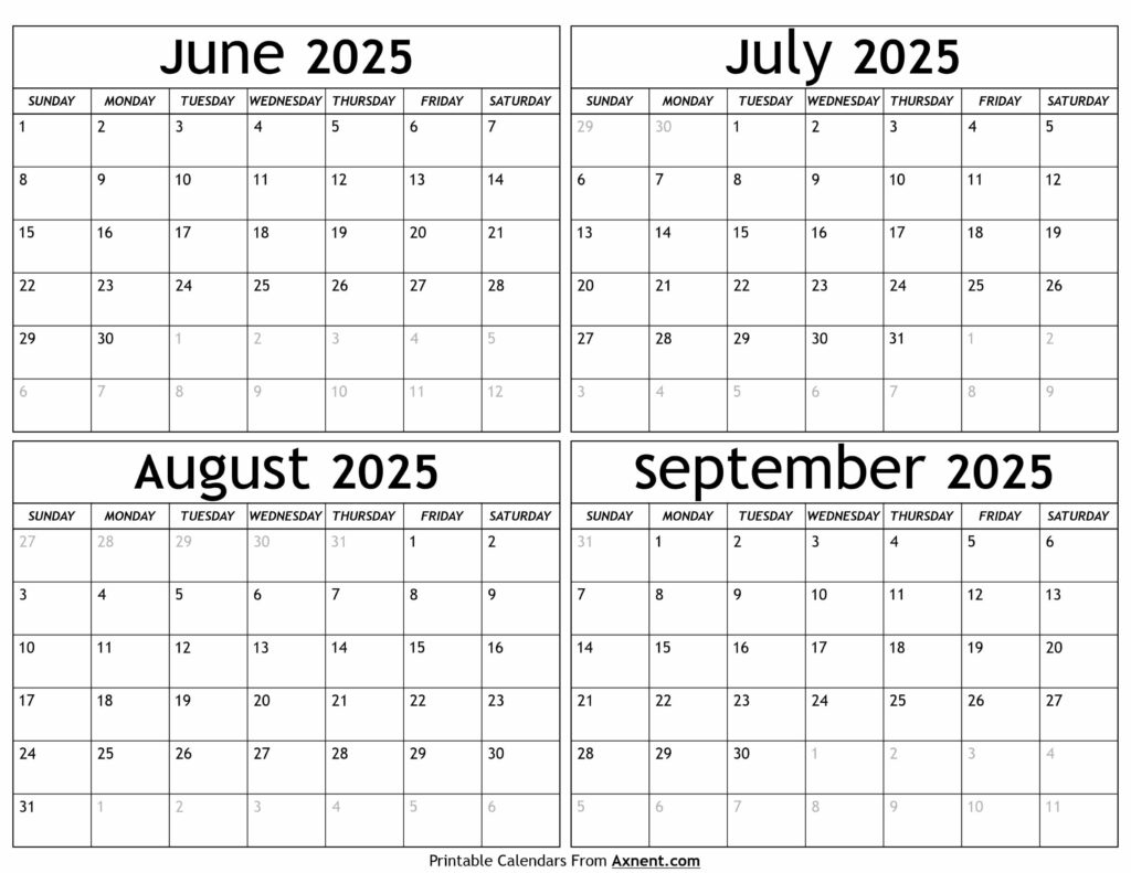 June To September 2025 Calendar Templates - Four Months with regard to June - September 2025 Calendar