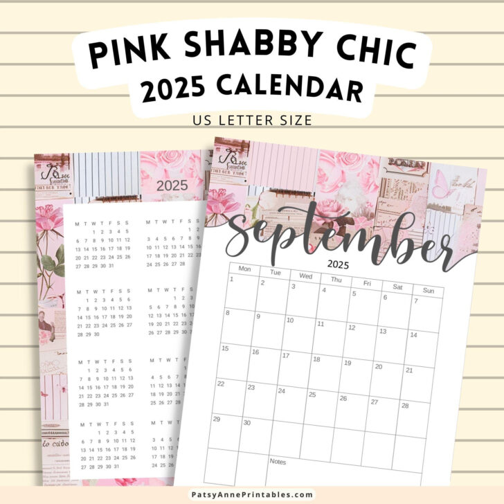 Shabby Chic 2025 Calendar Printable
