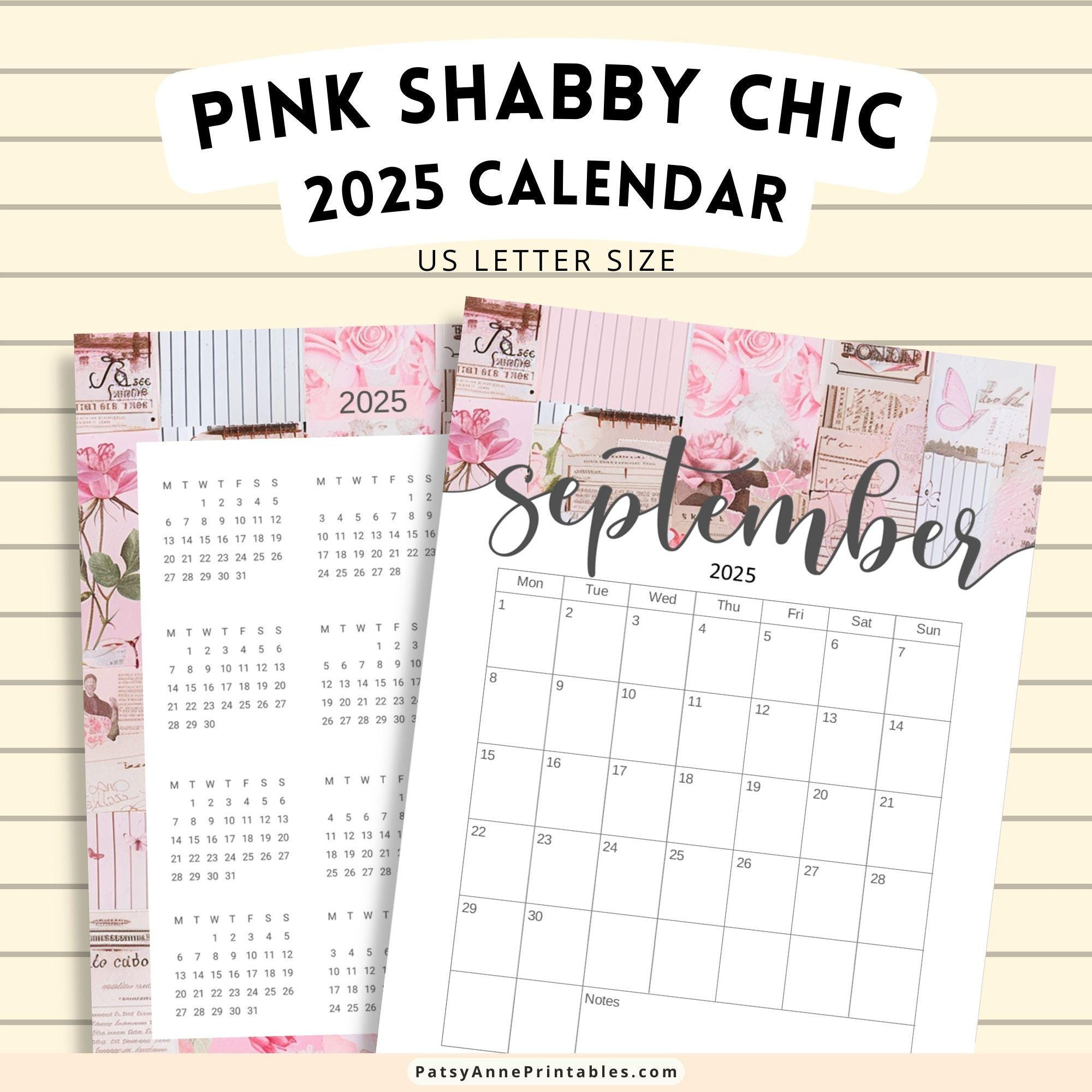 Kalender 2025 Rosa, Shabby Chic, Ephemera Kalender Zum Ausdrucken throughout Shabby Chic 2025 Calendar Printable