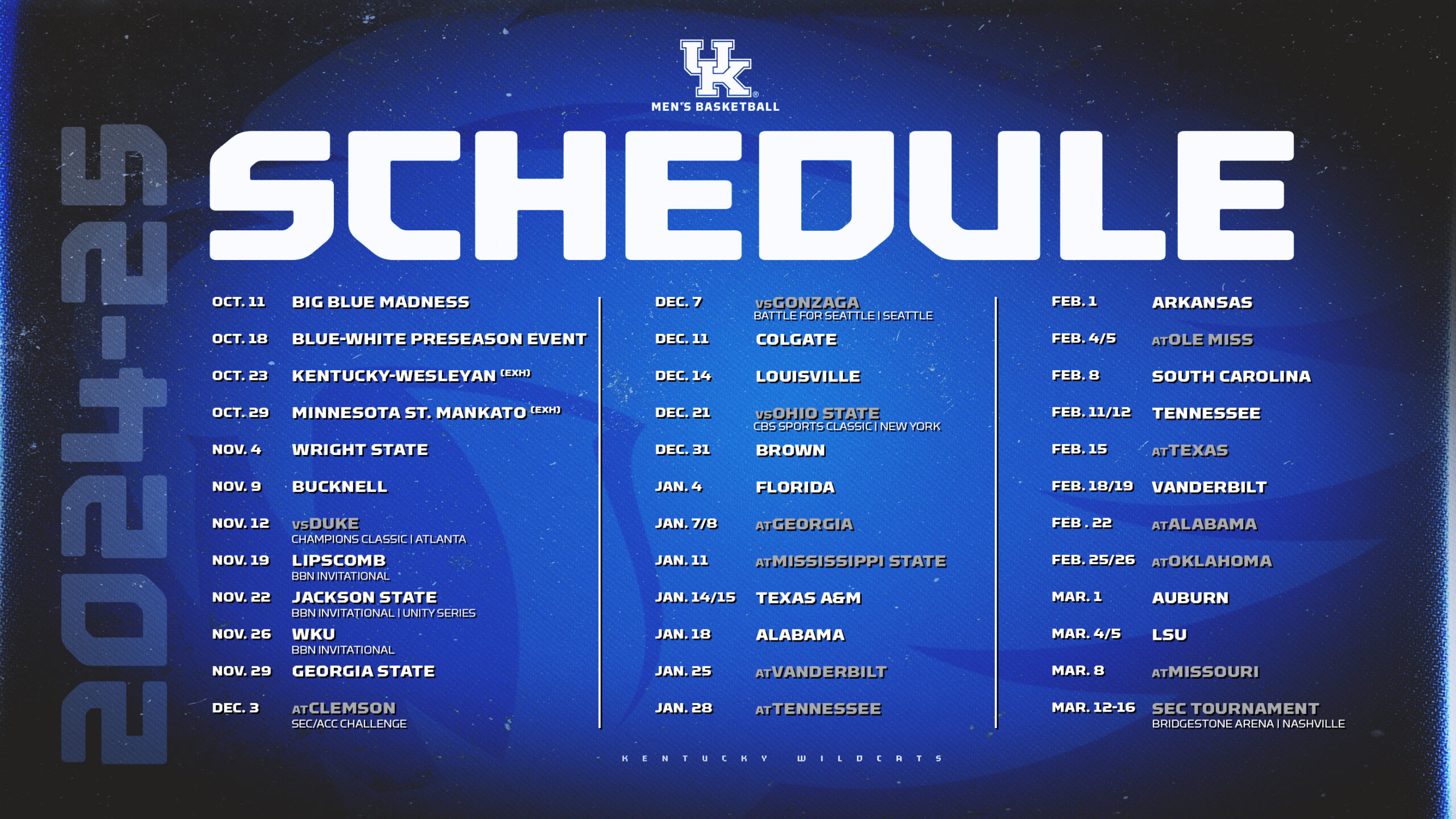 Kentucky Men&amp;#039;S Basketball Conference Dates Announced intended for COL Kentucky Wildcats 2025 Calendar Printable