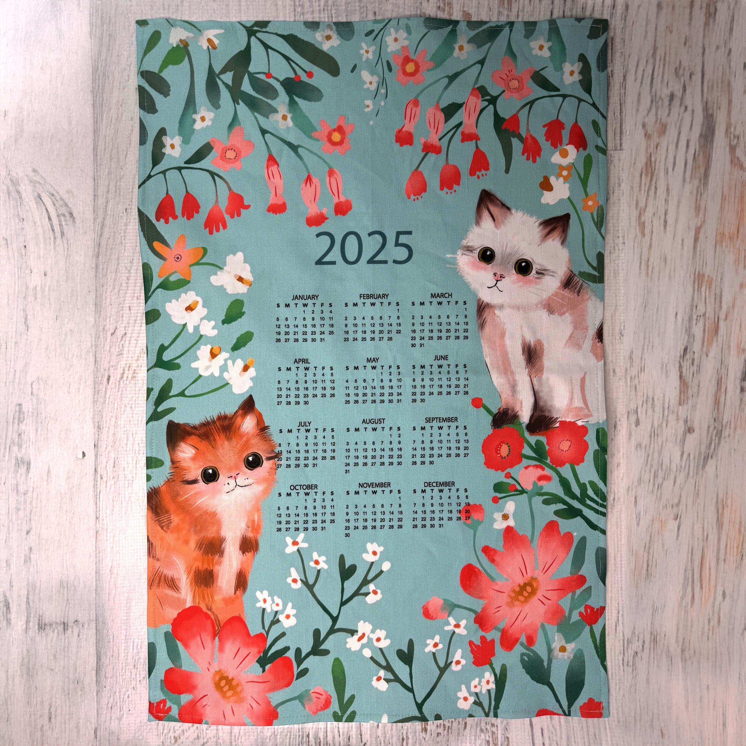 Kittens And Flowers - 2025 Calendar - Tea Towel - Bar Towel within Sweet Kitties 2025 Calendar Towel Printable