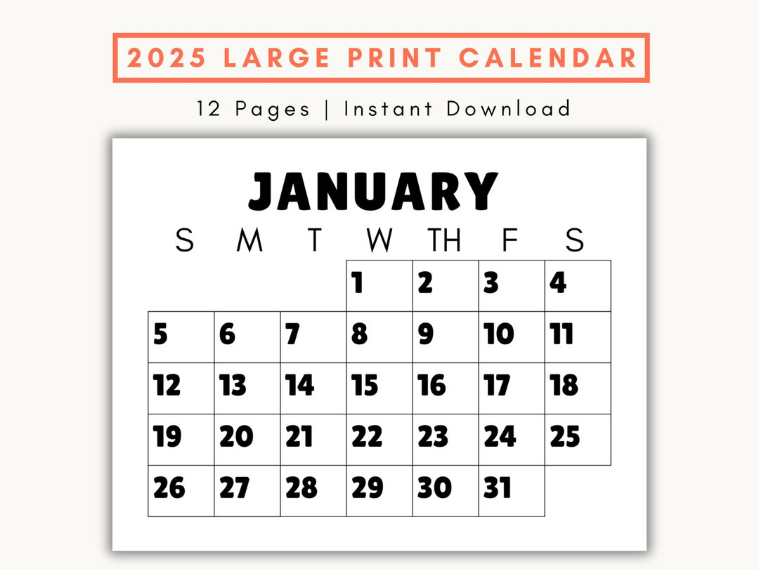 Large Print Monthly Calendar, 2025, Senior Citizen Calendar With with regard to Big Letters Big Numbers 2025 Calendar Printable