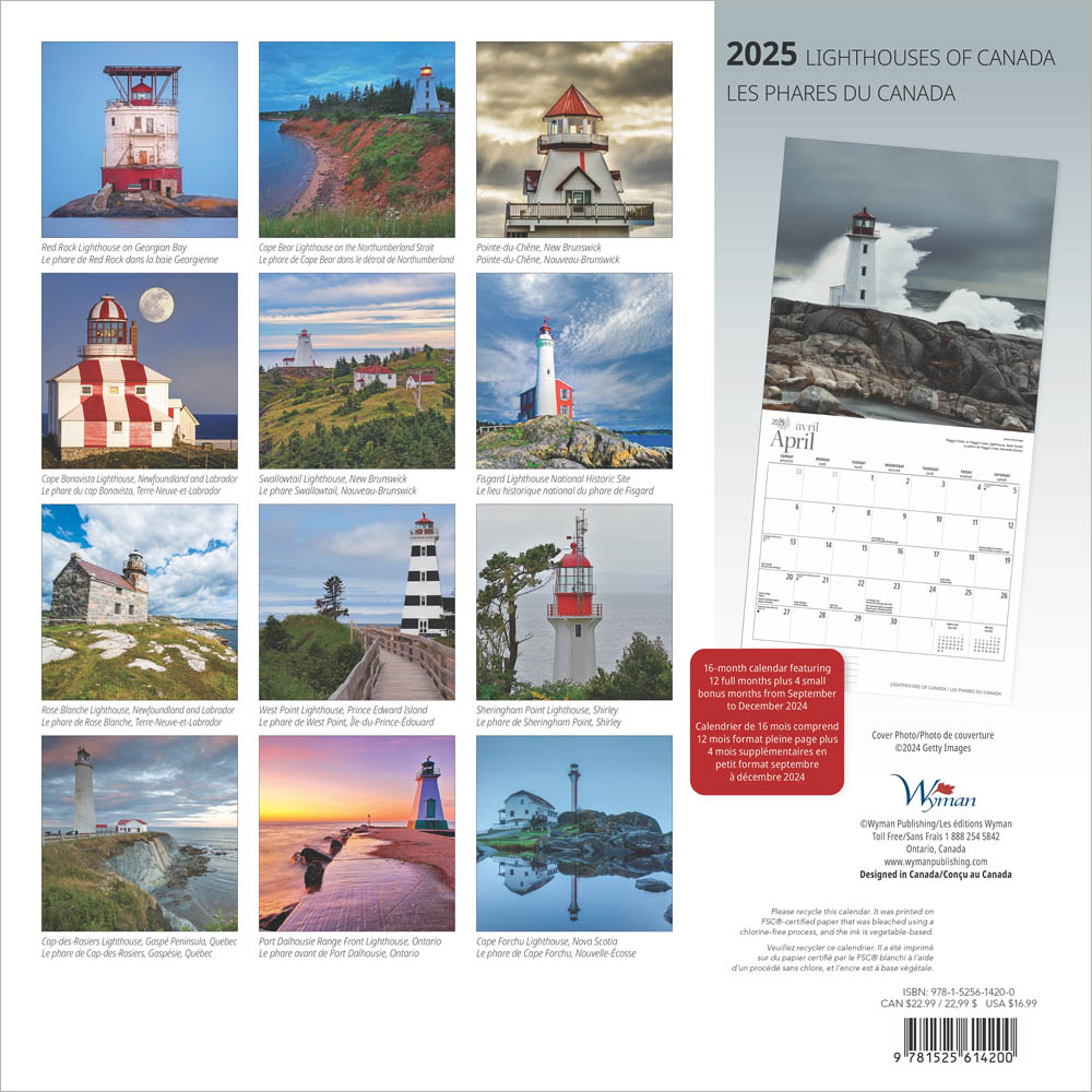 Lighthouses Of Canada | Les Phares Du Canada | 2025 12 X 24 Inch regarding Lighthouses Pacific Coast 2025 Calendar Printable
