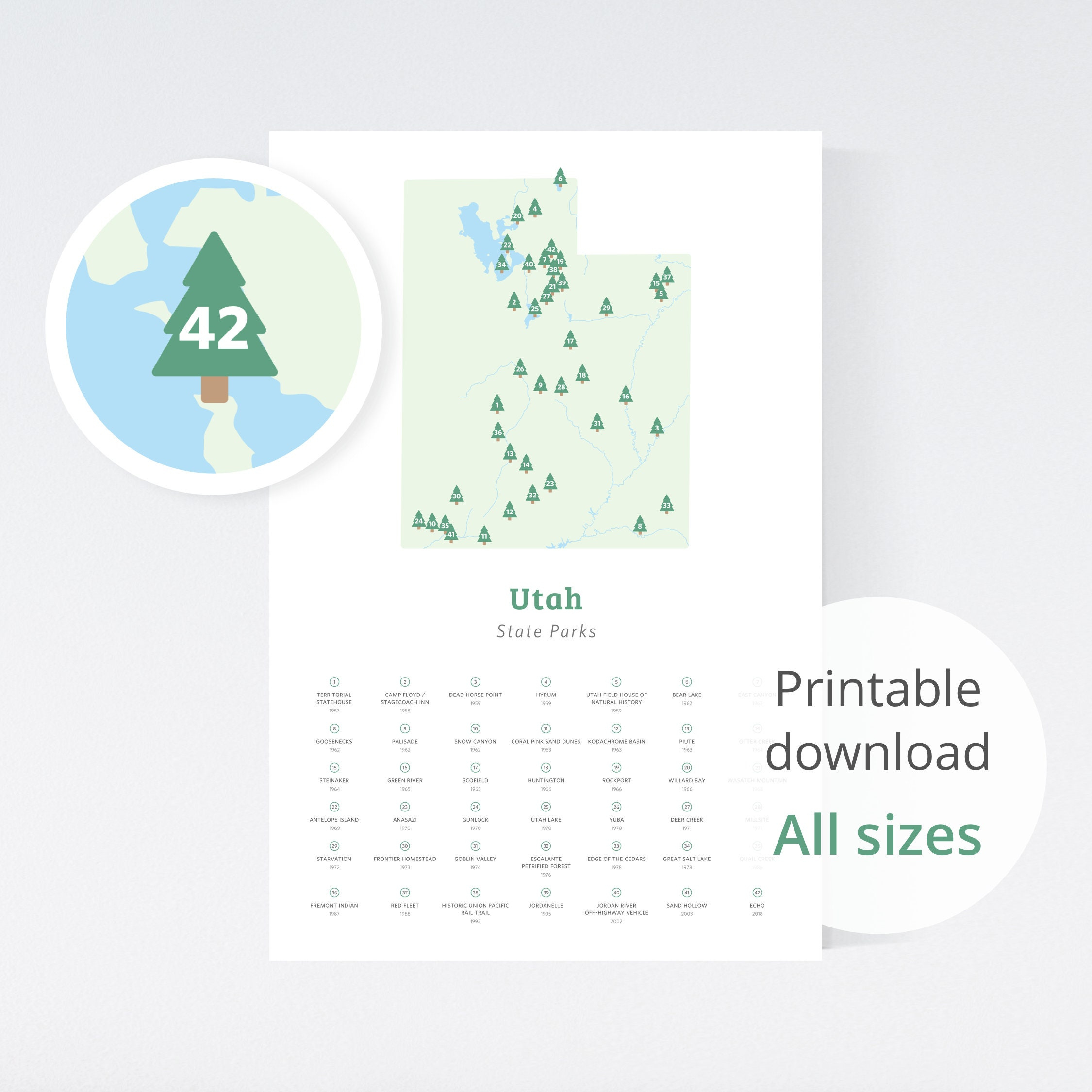 Map Of Utah State Parks Checklist Poster Download (8X10&amp;quot; To 24X36 within Utah Mighty 5 2025 Calendar Printable